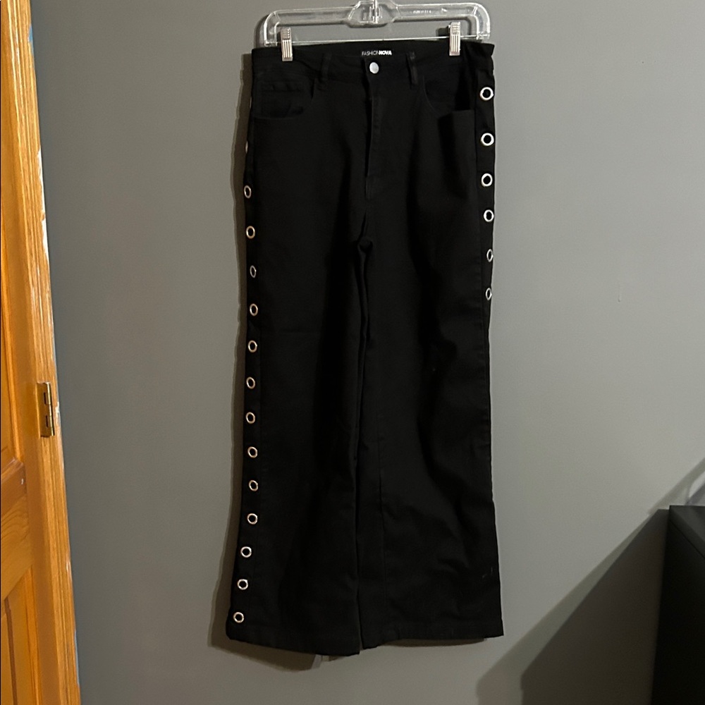 Fashion Nova Black Flare Jeans with Silver Eyelets